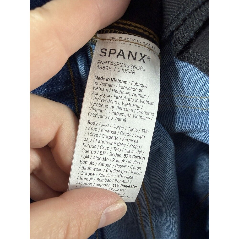 Spanx Wide Leg Jeans Women's Sz Large Blue Denim Everywear Cropped Wash Pull On - Picture 11 of 12